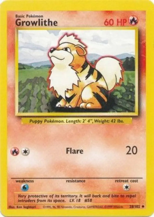 Pokemon - Base Set - Growlithe 28/102 - Condition (EX-NM)