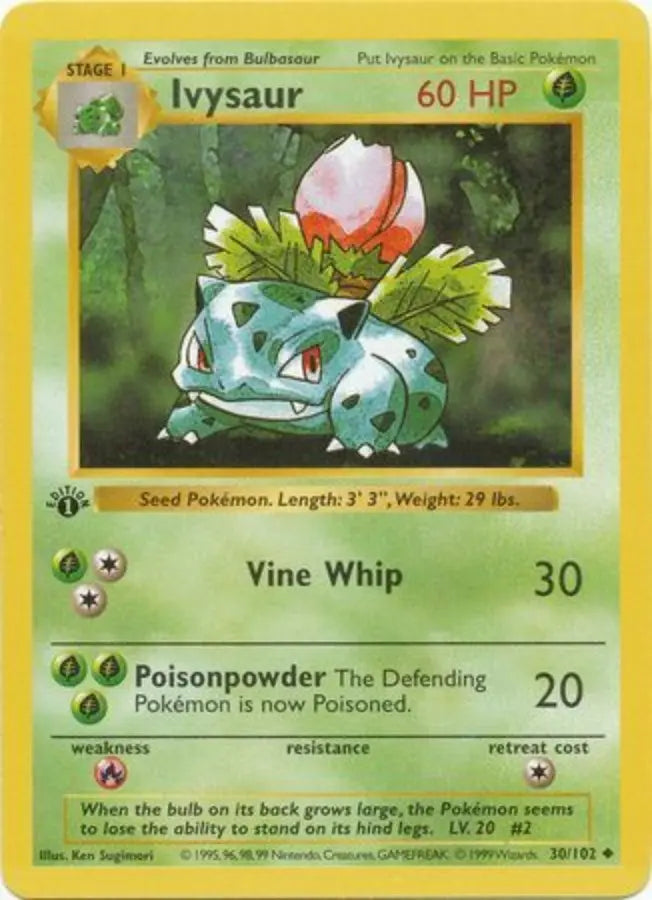 Pokemon - Base Set Shadowless - Ivysaur 30/102 1st Edition - Condition (MP)