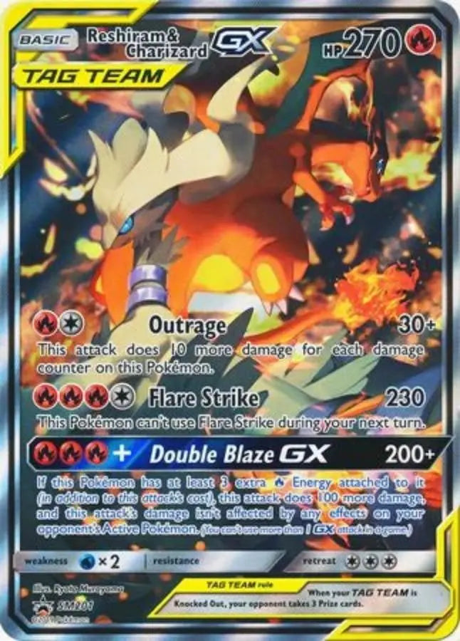 Pokemon - Promo Card - Reshiram & Charizard GX - SM201 - Condition (NM)