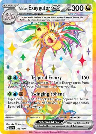 Alolan Exeggutor ex 225/191  - Holofoil SV08 Surging Sparks - Ultra Rare SV08: Surging Sparks Pokemon Single  Squirtle Squad Card Shop.