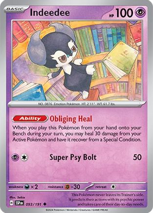 Indeedee 093  SV08 Surging Sparks - Uncommon SV08: Surging Sparks Pokemon Single  Squirtle Squad Card Shop.