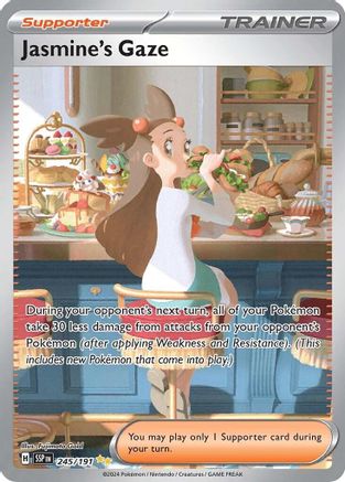 Jasmine's Gaze 245/191  - Holofoil SV08 Surging Sparks - Special Illustration Rare SV08: Surging Sparks Pokemon Single  Squirtle Squad Card Shop.