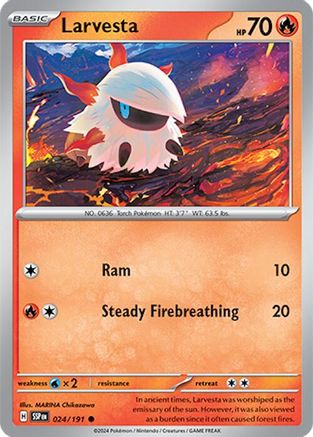 Larvesta 024/191  SV08 Surging Sparks - Common SV08: Surging Sparks Pokemon Single  Squirtle Squad Card Shop.