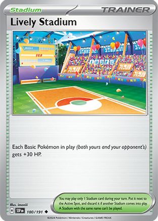 Lively Stadium 180  - Reverse Holofoil SV08 Surging Sparks - Uncommon SV08: Surging Sparks Pokemon Single  Squirtle Squad Card Shop.