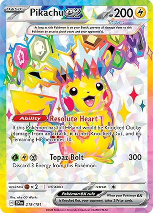Pikachu ex 219/191  - Holofoil SV08 Surging Sparks - Ultra Rare SV08: Surging Sparks Pokemon Single  Squirtle Squad Card Shop.