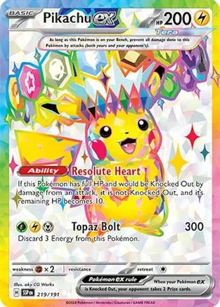 Pikachu ex 219/191  - Holofoil SV08 Surging Sparks - Ultra Rare SV08: Surging Sparks Pokemon Single  Squirtle Squad Card Shop.