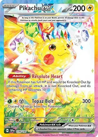 Pikachu ex 238/191 - Holofoil SV08 Surging Sparks - Special Illustration Rare SV08: Surging Sparks Pokemon Single  Squirtle Squad Card Shop.