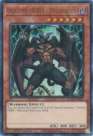 Destiny HERO - Malicious (UR) (RA03-EN001) - Quarter Century Bonanza 1st Edition Quarter Century Bonanza Yugioh Single  Squirtle Squad Card Shop.