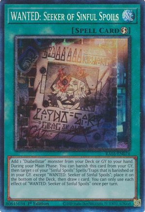 WANTED: Seeker of Sinful Spoils (PCR) (RA03-EN074) - Quarter Century Bonanza 1st Edition Quarter Century Bonanza Yugioh Single  Squirtle Squad Card Shop.