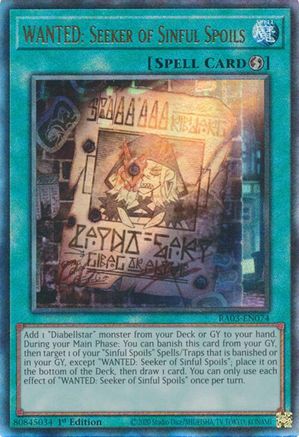 WANTED: Seeker of Sinful Spoils (PUR) (RA03-EN074) - Quarter Century Bonanza 1st Edition Quarter Century Bonanza Yugioh Single  Squirtle Squad Card Shop.
