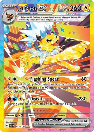 Jolteon ex 153/131  - Holofoil SV Prismatic Evolutions - Special Illustration Rare SV: Prismatic Evolutions Pokemon Single  Squirtle Squad Card Shop.