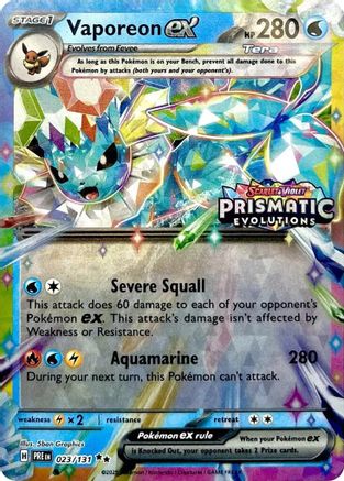 Vaporeon ex (Prismatic Evolutions Stamp) 023/131  - Holofoil Miscellaneous Cards & Products - Promo Miscellaneous Cards & Products Pokemon Single  Squirtle Squad Card Shop.