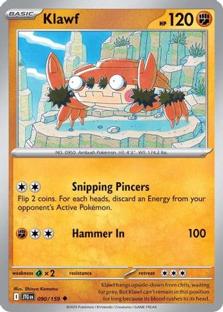 Klawf 090  - Reverse Holofoil SV09 Journey Together - Uncommon SV09: Journey Together Pokemon Single  Squirtle Squad Card Shop.