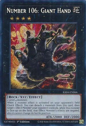 Number 106: Giant Hand (Secret Rare) (RA04-EN066) - Quarter Century Stampede 1st Edition Quarter Century Stampede Yugioh Single  Squirtle Squad Card Shop.