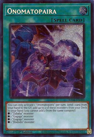 Onomatopaira (Secret Rare) (RA04-EN089) - Quarter Century Stampede 1st Edition Quarter Century Stampede Yugioh Single  Squirtle Squad Card Shop.