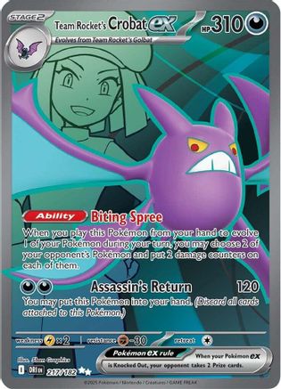 Team Rocket's Crobat ex 217/182 - Holofoil Destined Rivals Ultra Rare - Pokémon TCG Card