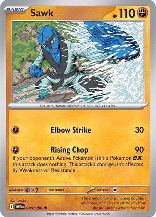 Sawk 049  - Reverse Holofoil SV White Flare - Uncommon SV: White Flare Pokemon Single  Squirtle Squad Card Shop.
