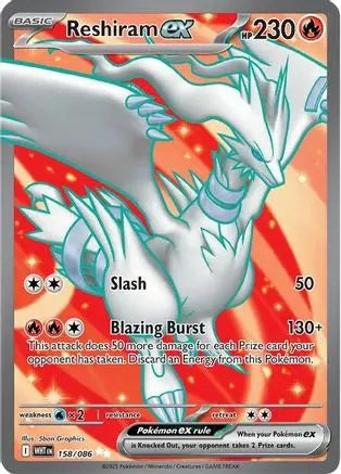 Reshiram ex 158/086  - Holofoil SV White Flare - Ultra Rare SV: White Flare Pokemon Single  Squirtle Squad Card Shop.