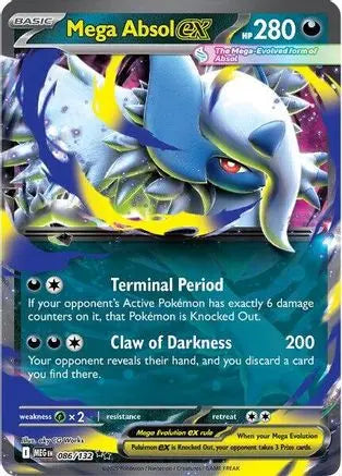 Mega Absol ex 086/132  - Holofoil ME01 Mega Evolution - Double Rare ME01: Mega Evolution Pokemon Single  Squirtle Squad Card Shop.