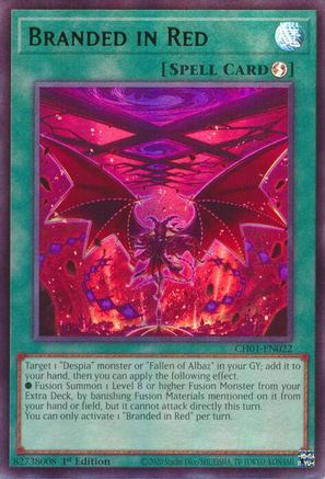 Branded in Red (CH01-EN022) - THE CHRONICLES DECK: The Fallen & The Virtuous (All-Foil Edition) 1st Edition THE CHRONICLES DECK: The Fallen & The Virtuous (All-Foil Edition) Yugioh Single  Squirtle Squad Card Shop.