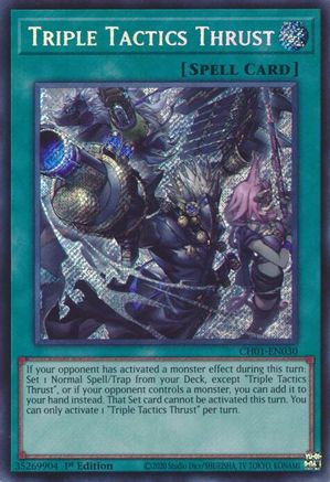 Triple Tactics Thrust (Secret Rare) (CH01-EN030) - THE CHRONICLES DECK: The Fallen & The Virtuous (All-Foil Edition) 1st Edition THE CHRONICLES DECK: The Fallen & The Virtuous (All-Foil Edition) Yugioh Single  Squirtle Squad Card Shop.