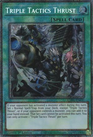 Triple Tactics Thrust (Starlight Rare) (CH01-EN030) - THE CHRONICLES DECK: The Fallen & The Virtuous (All-Foil Edition) 1st Edition THE CHRONICLES DECK: The Fallen & The Virtuous (All-Foil Edition) Yugioh Single  Squirtle Squad Card Shop.
