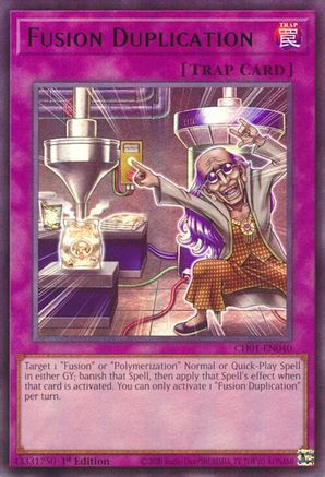 Fusion Duplication (CH01-EN040) - THE CHRONICLES DECK: The Fallen & The Virtuous (All-Foil Edition) 1st Edition THE CHRONICLES DECK: The Fallen & The Virtuous (All-Foil Edition) Yugioh Single  Squirtle Squad Card Shop.