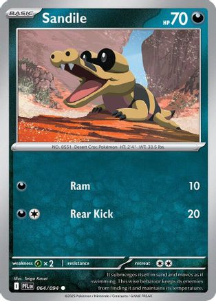Sandile 064  - Reverse Holofoil ME02 Phantasmal Flames - Common ME02: Phantasmal Flames Pokemon Single  Squirtle Squad Card Shop.