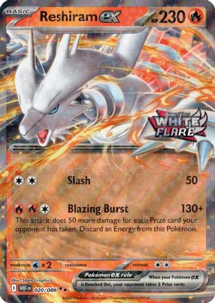 Reshiram ex (White Flare Stamped) 020  - Holofoil Miscellaneous Cards & Products - Double Rare Miscellaneous Cards & Products Pokemon Single  Squirtle Squad Card Shop.