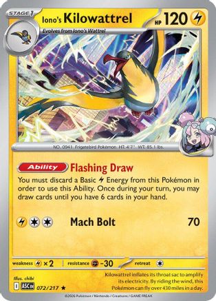 Iono's Kilowattrel 072  - Holofoil ME Ascended Heroes - Rare ME: Ascended Heroes Pokemon Single  Squirtle Squad Card Shop.