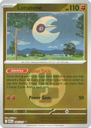 Lunatone (Energy Symbol Pattern) 105  - Reverse Holofoil ME Ascended Heroes - Rare ME: Ascended Heroes Pokemon Single  Squirtle Squad Card Shop.