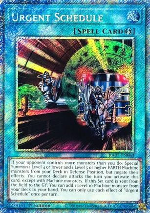 Urgent Schedule (Platinum Secret Rare) (RA05-EN064) - Rarity Collection 5 1st Edition Rarity Collection 5 Yugioh Single  Squirtle Squad Card Shop.