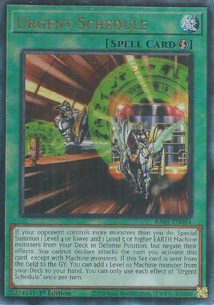 Urgent Schedule (Ultimate Rare) (RA05-EN064) - Rarity Collection 5 1st Edition Rarity Collection 5 Yugioh Single  Squirtle Squad Card Shop.