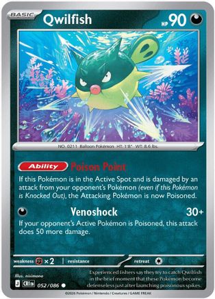 Qwilfish 052  ME04 Chaos Rising - Common ME04: Chaos Rising Pokemon Single  Squirtle Squad Card Shop.