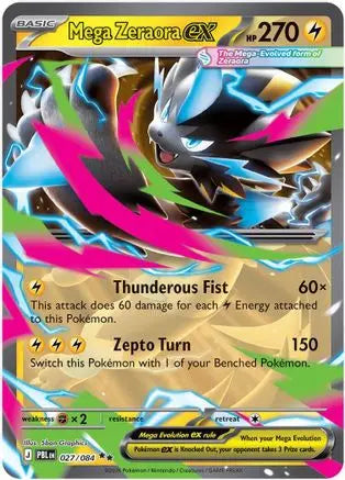 Mega Zeraora ex 027/084  - Holofoil ME05 Pitch Black - Double Rare ME05: Pitch Black Pokemon Single  Squirtle Squad Card Shop.