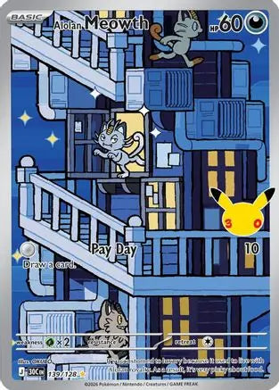 Alolan Meowth 139/128  - Holofoil ME 30th Celebration - Illustration Rare ME: 30th Celebration Pokemon Single  Squirtle Squad Card Shop.