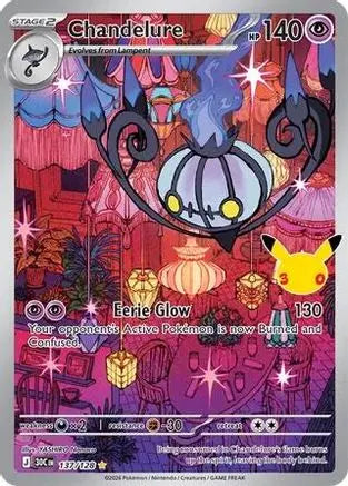 Chandelure 137/128  - Holofoil ME 30th Celebration - Illustration Rare ME: 30th Celebration Pokemon Single  Squirtle Squad Card Shop.