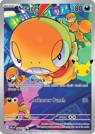Scraggy 140/128  - Holofoil ME 30th Celebration - Illustration Rare ME: 30th Celebration Pokemon Single  Squirtle Squad Card Shop.