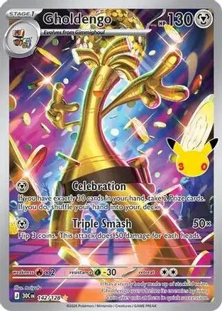 Gholdengo 142/128  - Holofoil ME 30th Celebration - Illustration Rare ME: 30th Celebration Pokemon Single  Squirtle Squad Card Shop.