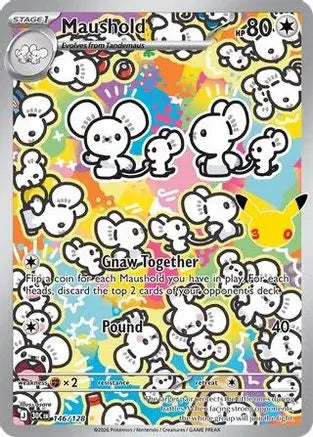 Maushold 146/128  - Holofoil ME 30th Celebration - Illustration Rare ME: 30th Celebration Pokemon Single  Squirtle Squad Card Shop.