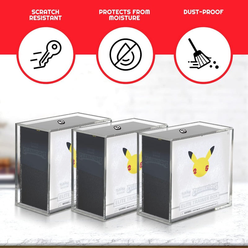 Pokemon ETB Elite Trainer Box w/ Sliding Lid Anti-UV - EVORETRO Acrylic Protector 4.0MM (Pack of 12) EVORETRO Canada Card Protectors  Squirtle Squad Card Shop.