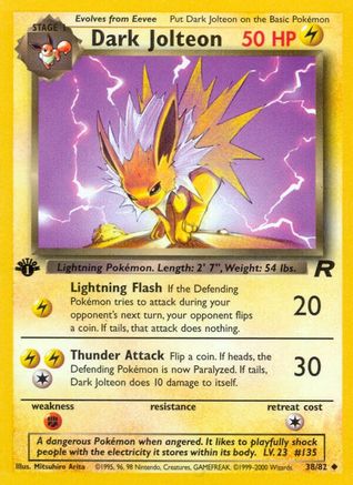 Dark Jolteon 038  - 1st Edition Team Rocket - Uncommon Team Rocket Pokemon Single  Squirtle Squad Card Shop.