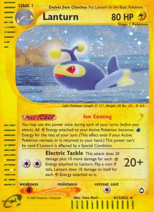Lanturn (H15)  - Holofoil Aquapolis - Holo Rare Aquapolis Pokemon Single  Squirtle Squad Card Shop.