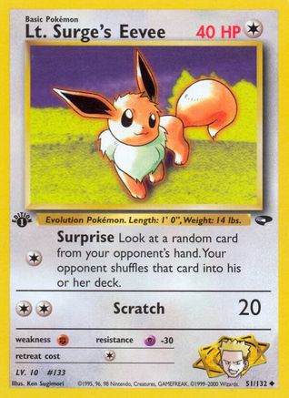 Lt. Surge's Eevee 051  - 1st Edition Gym Challenge - Uncommon Gym Challenge Pokemon Single  Squirtle Squad Card Shop.