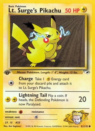 Lt. Surge's Pikachu 081  - 1st Edition Gym Heroes - Common Gym Heroes Pokemon Single  Squirtle Squad Card Shop.