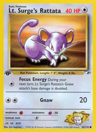 Lt. Surge's Rattata 082  - 1st Edition Gym Heroes - Common Gym Heroes Pokemon Single  Squirtle Squad Card Shop.