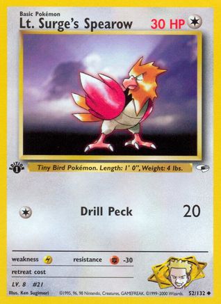 Lt. Surge's Spearow (52) (52) 052  - 1st Edition Gym Heroes - Uncommon Gym Heroes Pokemon Single  Squirtle Squad Card Shop.