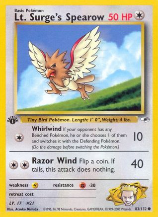 Lt. Surge's Spearow (83) (83) 083  - 1st Edition Gym Heroes - Common Gym Heroes Pokemon Single  Squirtle Squad Card Shop.