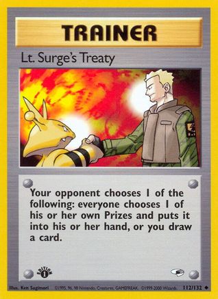 Lt. Surge's Treaty 112  - 1st Edition Gym Heroes - Uncommon Gym Heroes Pokemon Single  Squirtle Squad Card Shop.