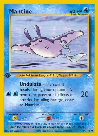 Mantine 064  - 1st Edition Neo Genesis - Common Neo Genesis Pokemon Single  Squirtle Squad Card Shop.